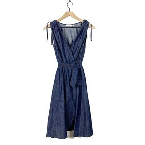 Elliot Mann Blue Denim Wrap Sleeveless Dress Small